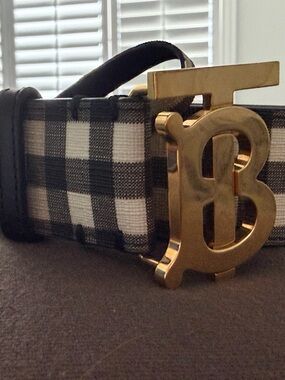 Black and White Check Canvas unisex Belt with Gold Buckle